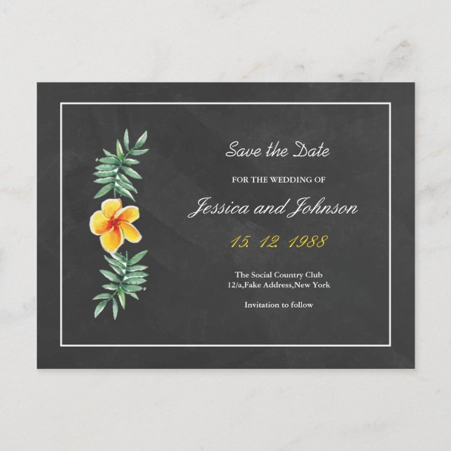 Tarjeta postal de guardar la fecha de la boda (Anverso)