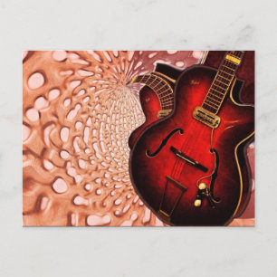 Tarjeta postal de guitarra roja de música ondas so