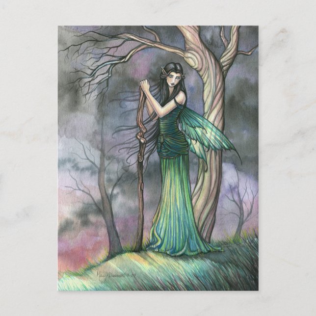 Tarjeta Postal de Hada de Fantasía Esmeralda Fae (Anverso)