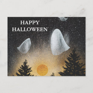 Tarjeta postal de Halloween aterrador con búhos