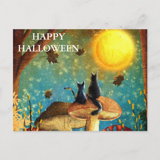 Tarjeta postal de Halloween aterrador con búhos (Anverso)
