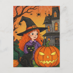 Tarjeta postal de Halloween de calabaza arañas bru