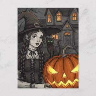 Tarjeta postal de Halloween de calabaza de bruja g