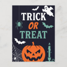 Tarjeta postal de Halloween de calabaza Trick or T