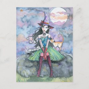 Tarjeta postal de Halloween de Gato Bruja 'Dulce y