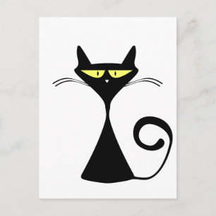 Tarjeta postal de Halloween de gato negro místico