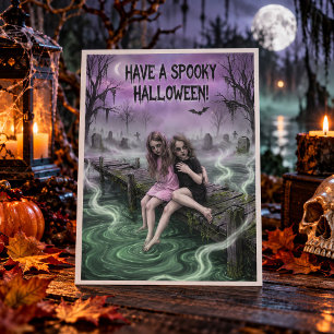 Tarjeta postal de Halloween de niños espeluznantes