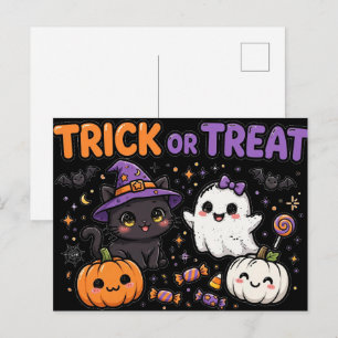 Tarjeta postal de Halloween de truco o trato linda