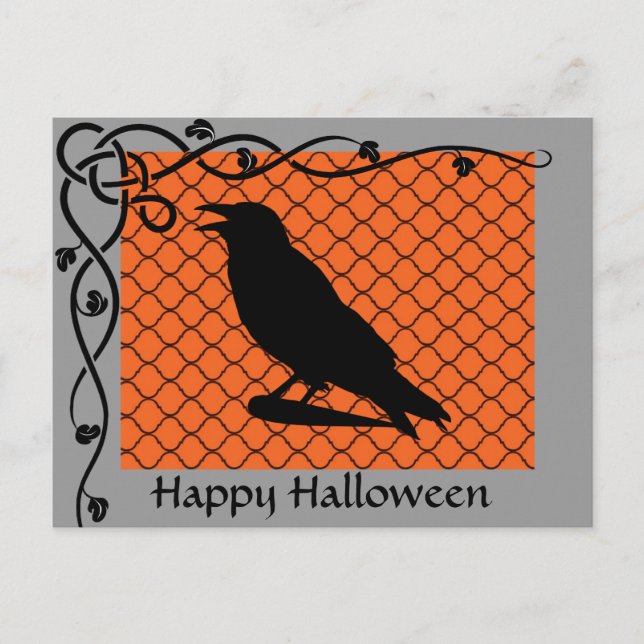 Tarjeta postal de Halloween Raven Silhouette (Anverso)