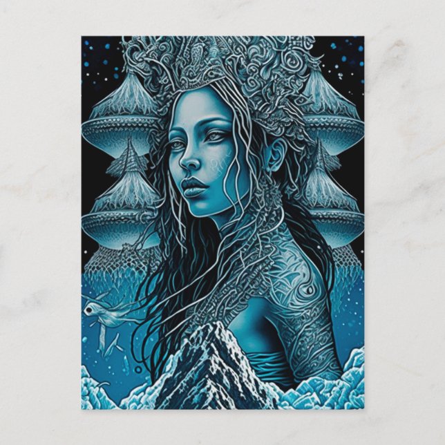 Tarjeta postal de hermosa sirena ninfa del mar (Anverso)
