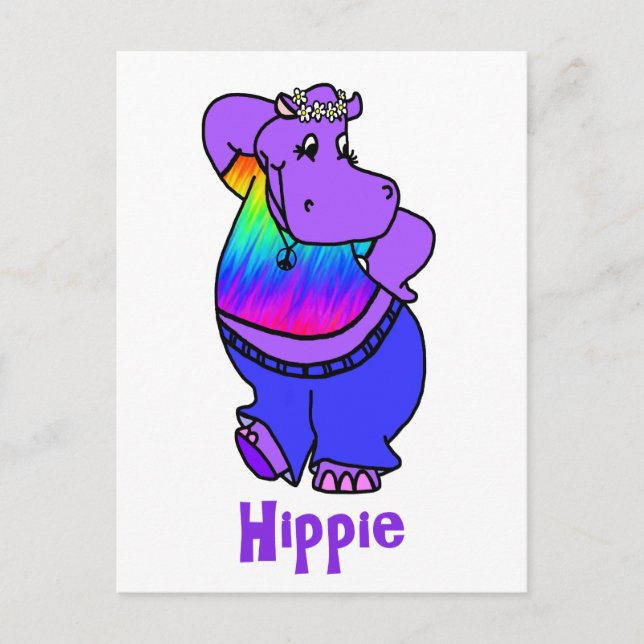 Tarjeta postal de hipopótamo hippie "Hippe" (Anverso)