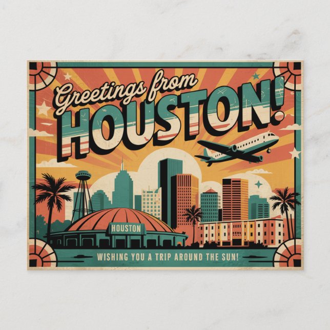 Tarjeta postal de Houston de época | Saludos desde (Anverso)