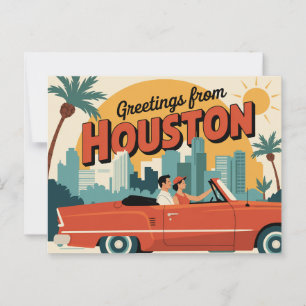 Tarjeta postal de Houston de época   Saludos desde