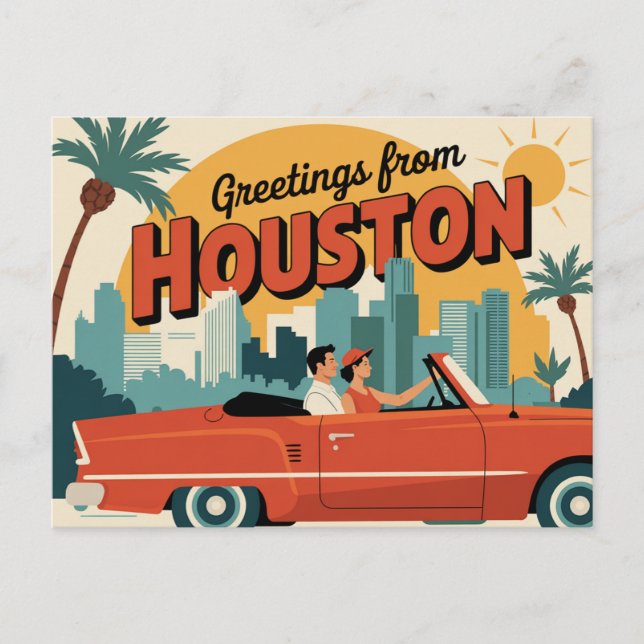 Tarjeta postal de Houston de época | Saludos desde (Anverso)