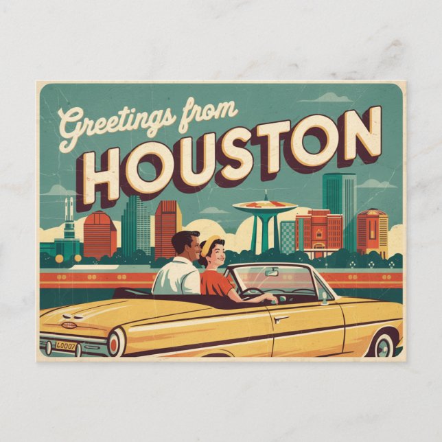 Tarjeta postal de Houston de época | Saludos desde (Anverso)