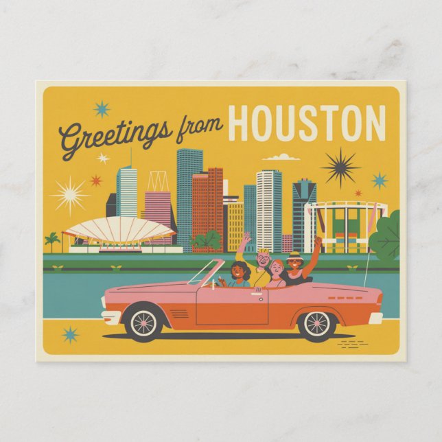 Tarjeta postal de Houston de época | Saludos desde (Anverso)