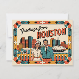 Tarjeta postal de Houston de época   Saludos desde