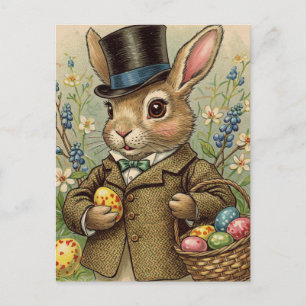 Tarjeta postal de huevos de Pascua de conejo retro
