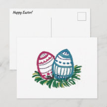 Tarjeta postal de huevos de Pascua rosados y azule