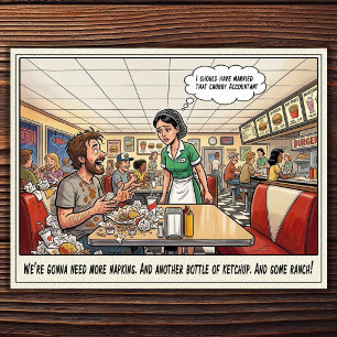 Tarjeta postal de humor de restaurante vida de cam