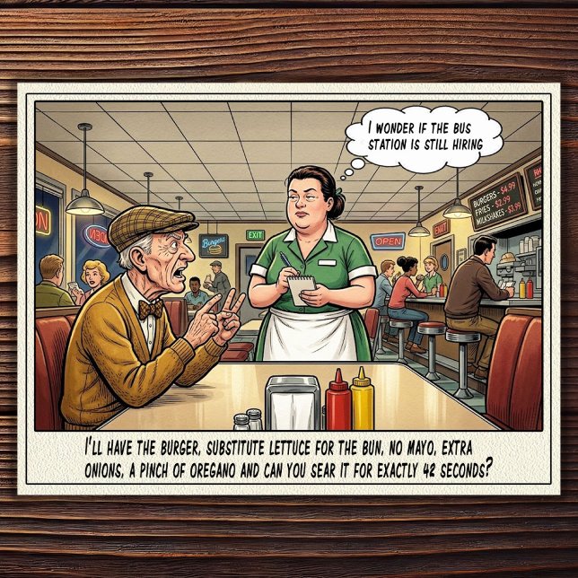 Tarjeta postal de humor de restaurante vida de cam (Subido por el creador)