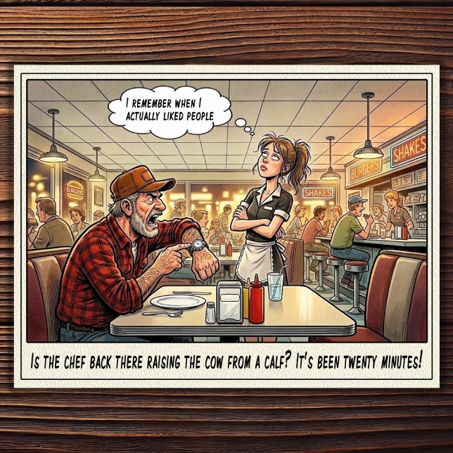 Tarjeta postal de humor de restaurante vida de cam (Subido por el creador)