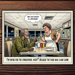 Tarjeta postal de humor de restaurante vida de cam