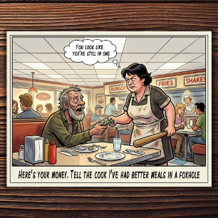 Tarjeta postal de humor de restaurante vida de cam