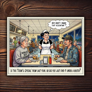 Tarjeta postal de humor de restaurante vida de cam