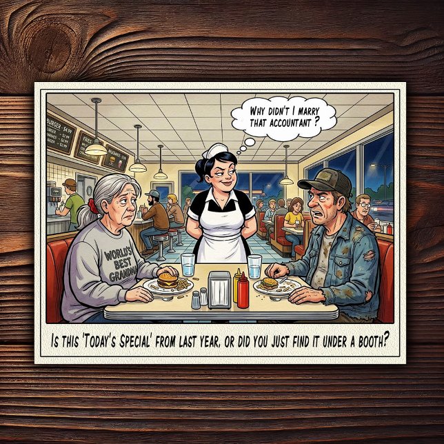 Tarjeta postal de humor de restaurante vida de cam (Subido por el creador)