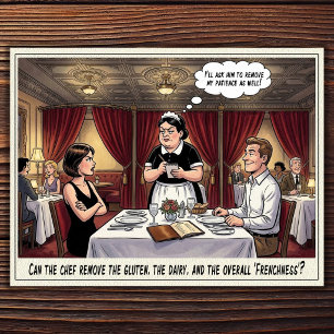 Tarjeta postal de humor de restaurante vida de cam