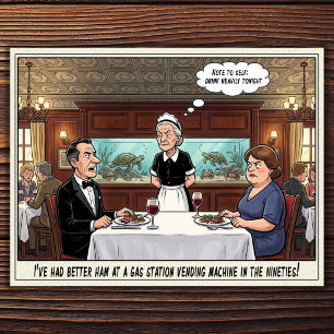 Tarjeta postal de humor de restaurante vida de cam