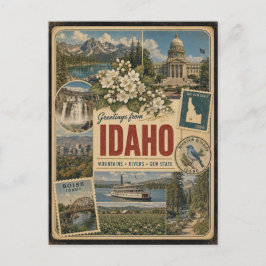 Tarjeta postal de Idaho con estilo vintage auténti