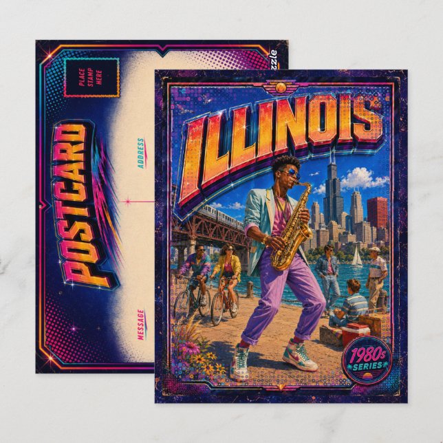 Tarjeta postal de Illinois de los 80 retro (Anverso / Reverso)