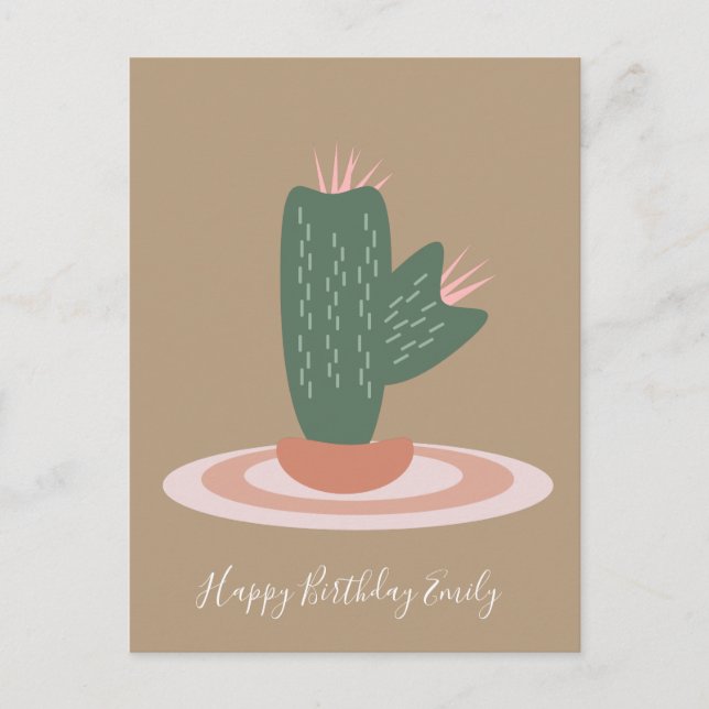 Tarjeta postal de ilustración de cactus simple y e (Anverso)
