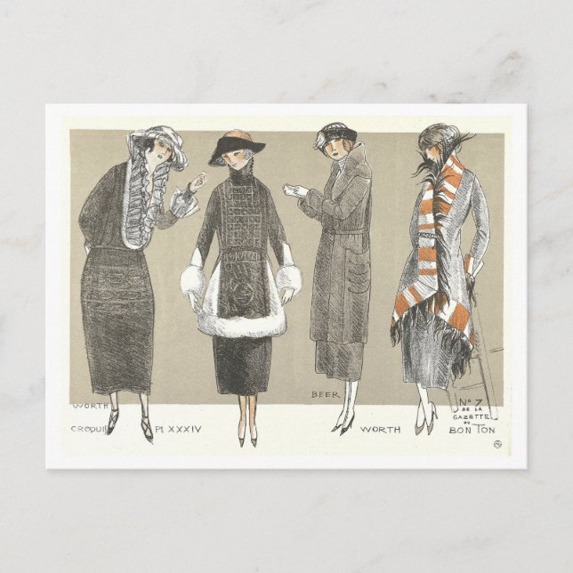 Tarjeta postal de ilustración de moda de abrigos v (Anverso)