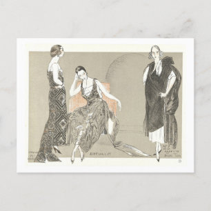Tarjeta postal de Ilustracion de moda de época