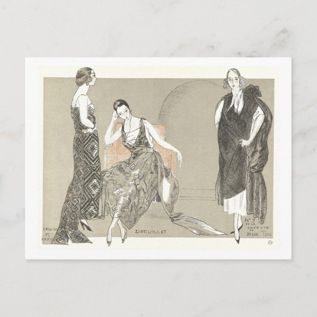 Tarjeta postal de Ilustracion de moda de época (Anverso)