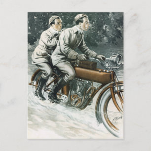 Tarjeta postal de Ilustracion de motocicleta de ép