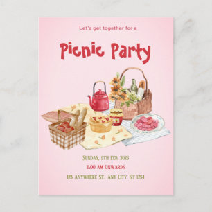 Tarjeta postal de ilustración de picnic rosa rojo