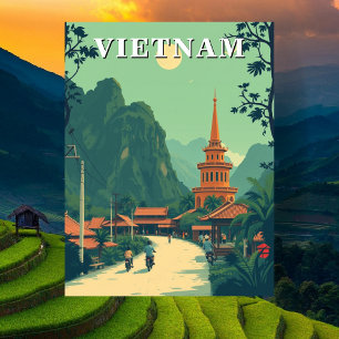 Tarjeta postal de ilustración de viaje por Vietnam