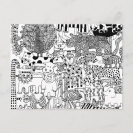 Tarjeta postal de ilustración en blanco y negro de