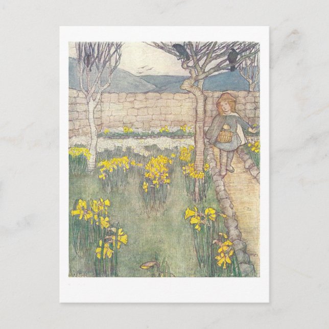 Tarjeta postal de Ilustracion infantil de época Da (Anverso)