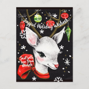 Tarjeta postal de imagen de época de reno de Navid