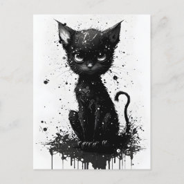 Tarjeta postal de impresión de tinta de gatito neg
