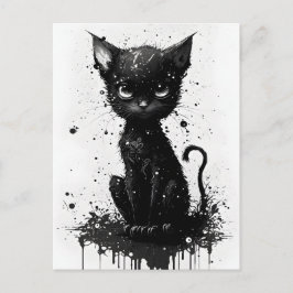 Tarjeta postal de impresión de tinta de gatito neg