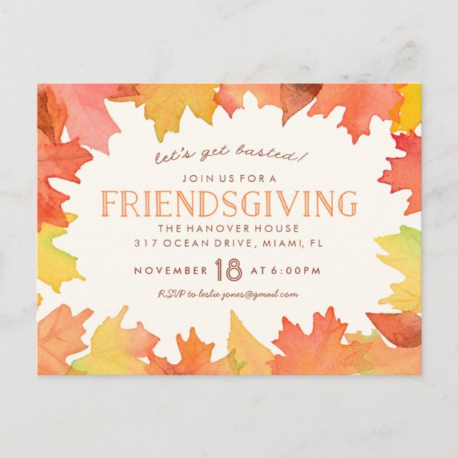 Tarjeta postal de invitación a acuarela de Friends (Anverso)