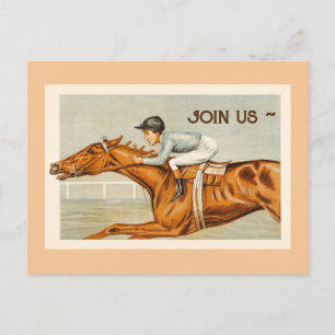 TARJETA POSTAL DE INVITACIÓN A CARRERA DE CABALLOS