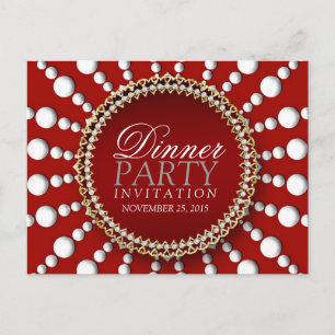 Tarjeta postal de invitación a cena con tema Rojo 