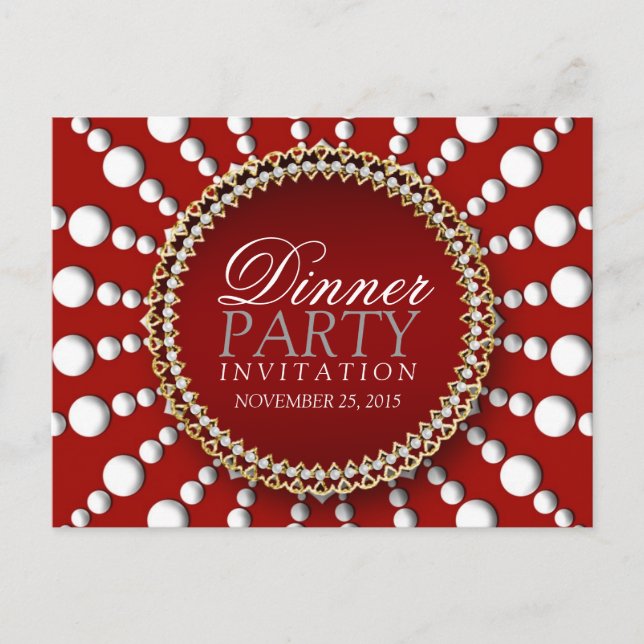Tarjeta postal de invitación a cena con tema Rojo  (Anverso)